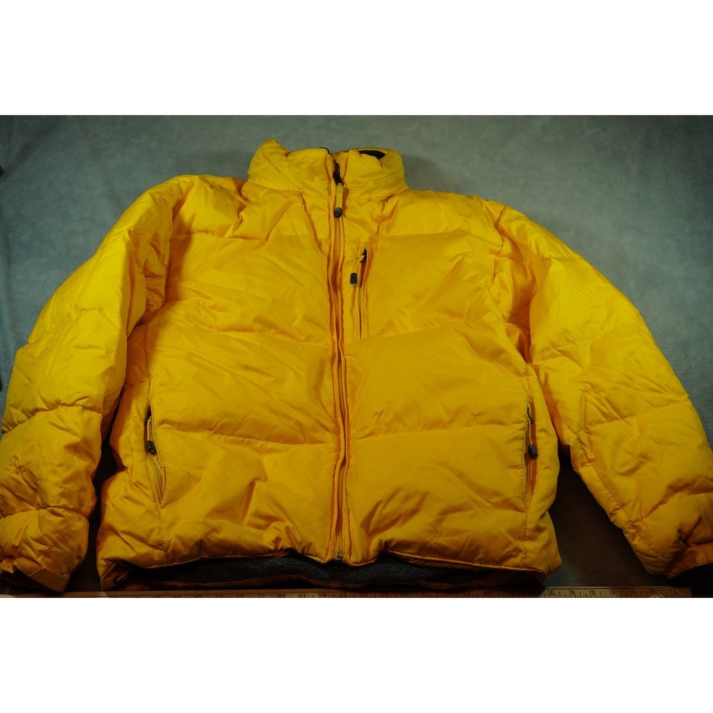 Vintage Gap Puffer Jacket Mens Size Large Gold Feather Down Hooded Pockets